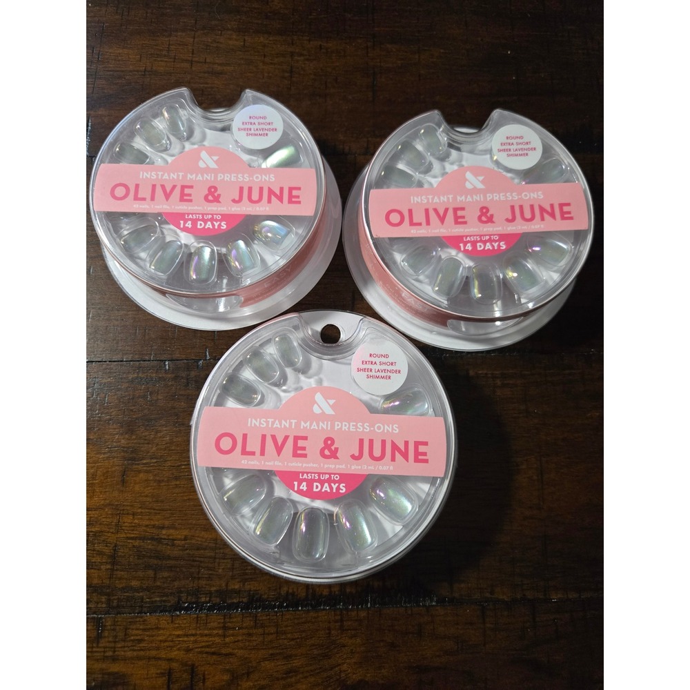 Olive & June Press On Nails 3pk Sheer Lavender Shimmer Extra Short Round Mani‎